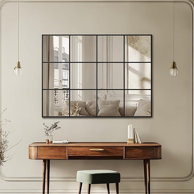 Antok Decorative Mirrors for Wall Decor, 30" x 40" Decorative Wall Mirror Black Window Mirrors Wall Mounted Decorative Mirror for Living Room Dining Room Hallway Entryway，Black,Retro Rect Style