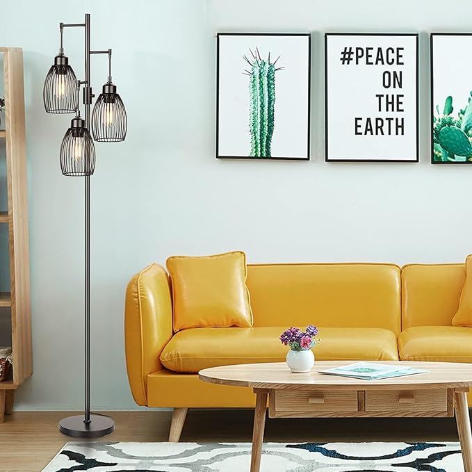 68’’ Dimmable Floor Lamp, 3 x 800LM LED Edison Bulbs Included, Industrial Floor Lamps for Living Room, Rustic Tall Lamps Standing Lamp for Bedrooms Living Room