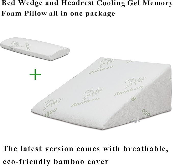 InteVision Foam Bed Wedge Pillow (25 x 24 x 12 inches) and Headrest Pillow in One Package - Helps Relief from Acid Reflux, Post Surgery, Snoring - 2 inches Memory Foam Top