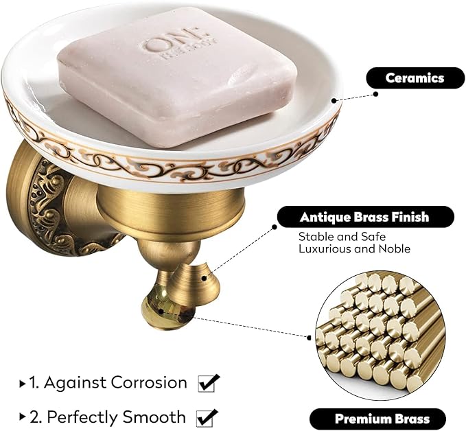 Leyden Shower Soap Dish, Antique Brass Dish Soap Holder Luxury Art Engraved Wall Mount Bathroom Hardware