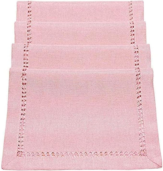 Grelucgo Handcrafted Solid Color Dining Table Placemats, Double-Hemstitched (Pink, 12 x 18 Placemats (Set of 4))