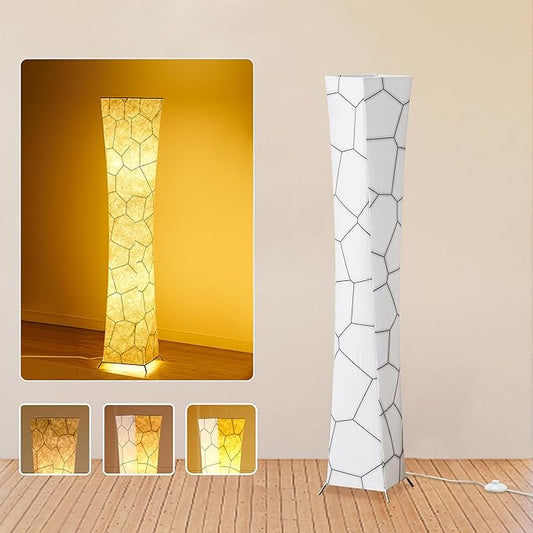 chiphy Floor Lamp, 52" (S) Tall Standing Lamp, 3 Levels Adjustable Brightness LED Bulbs, Column Floor Light, Marble Gradient Fabric Lampshade, Home Decor for Living Room, Bedroom, Kids Room