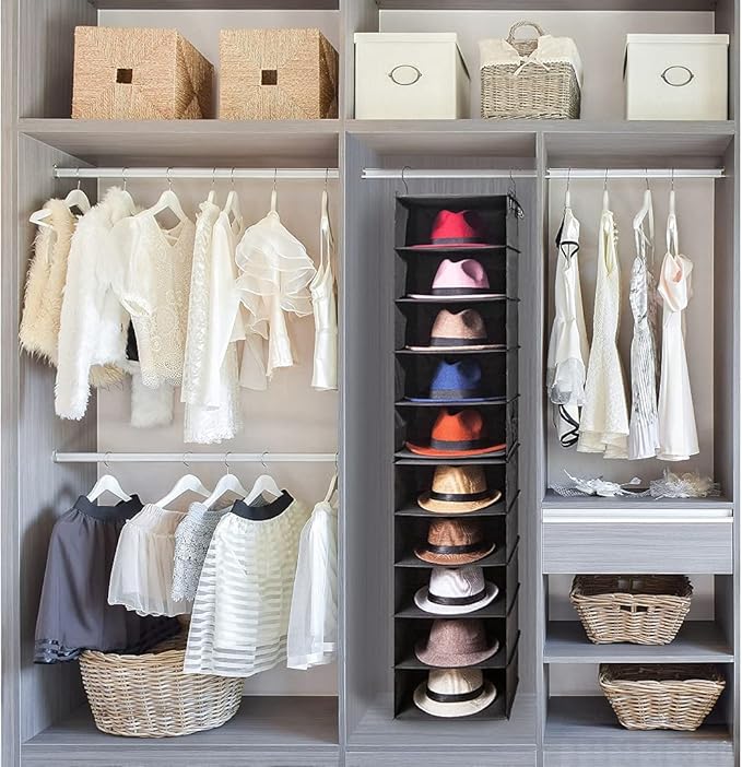 Hat Rack for Closet Hanging Organizer Fedora, 2 Pack 10 Shelves Organization, Cap Storage Cowboy Wide Brim Sunhat XL Holder Easy to Install (Black)