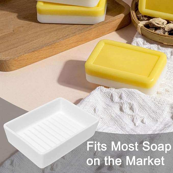 Ceramic Soap Dish - Simple Shower Soap Holder with Drain Ridge Non-Slip Soap Holder for Bathroom, Kitchen, Sink