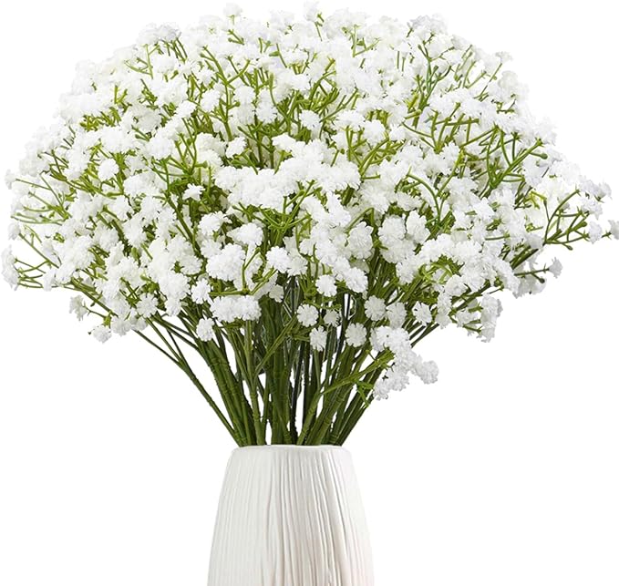 24Pcs Babys Breath Artificial Flowers Bulk, 11inch Fake Baby Breath Flowers Artificial White Faux Gypsophila Real Touch Flowers for Outdoors Wedding DIY Bouquet Arrangement Party Home Decor