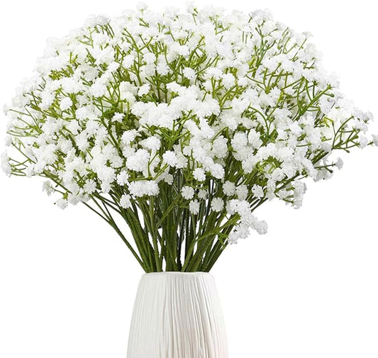 24Pcs Babys Breath Artificial Flowers Bulk, 11inch Fake Baby Breath Flowers Artificial White Faux Gypsophila Real Touch Flowers for Outdoors Wedding DIY Bouquet Arrangement Party Home Decor