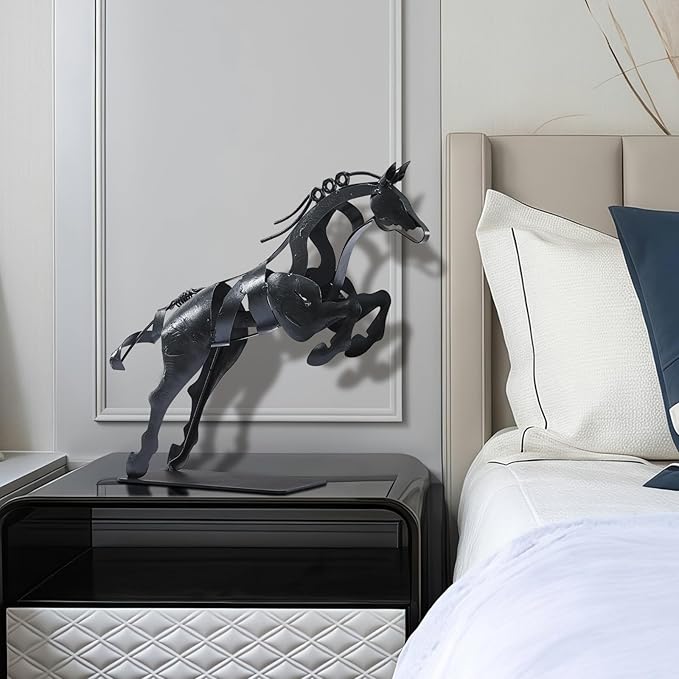 Horse Statue, Unique Metal Art Handmade Sculpture for Home Decor, Rustic Decor, Gifts for Horse Lovers (Black)
