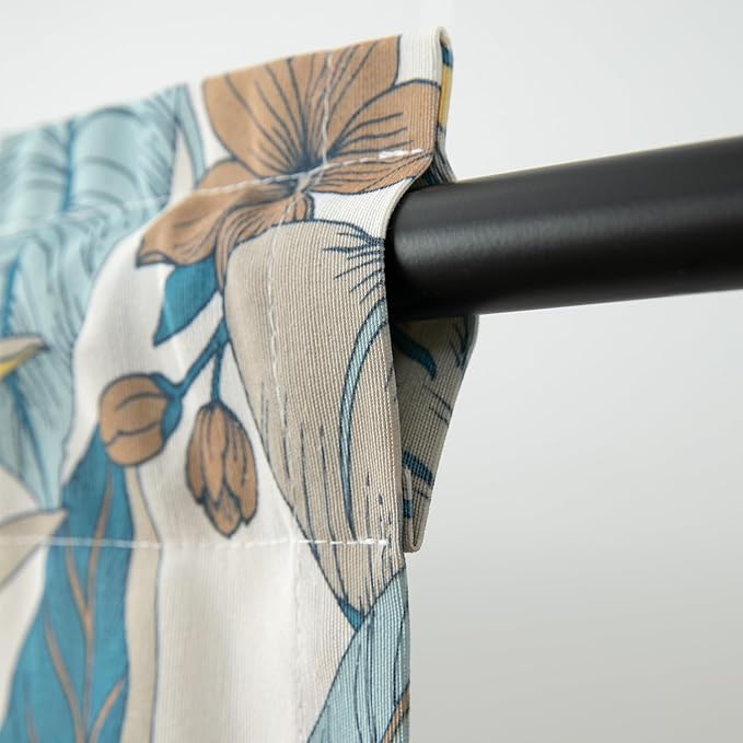 Leeva Leaves Printing Valances for Living Room, 1 Pack Farmhouse Style Small Curtains for Windows 18 Inch Length, Rod Pocket, Lake Blue, 52 x 18
