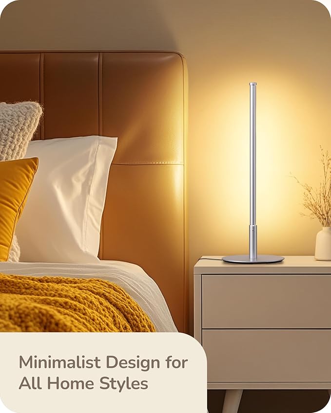 EDISHINE Upgraded LED Table Lamp, Stepless Dimmable Bedside Lamp with 3 Color Temperature, Modern Nightstand Lamp, Desk Lamp for Bedroom, Living Room, Corner, Gift, Metal Finish, Silver, 6W