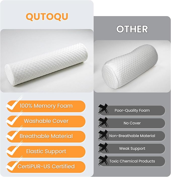 Neck Pillow for Sleeping, Cervical Pillow with Washable Zippered Cover, Cervical Round Pillow for Support with Breathable Cover, Home Travel Cylindrical Bolster for Bed, Legs, Back and Yoga