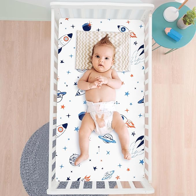 3 Pack Fitted Crib Sheets, Ultra Soft Breathable Comfortable Baby Sheet Set for Boys Girls Neutral, 28x52 Inch Fits Standard Crib and Toddler Mattresses, Space