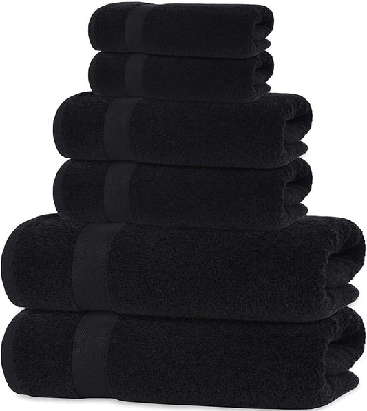 Quick-Dry, Soft & High Absorbent Bath Towels Cotton Turkish Bath Towel Set of 6 | Daily Use 100% Cotton Towels for Bathroom, Gym & More | Bathroom Towels Set (6 Pcs, Black)