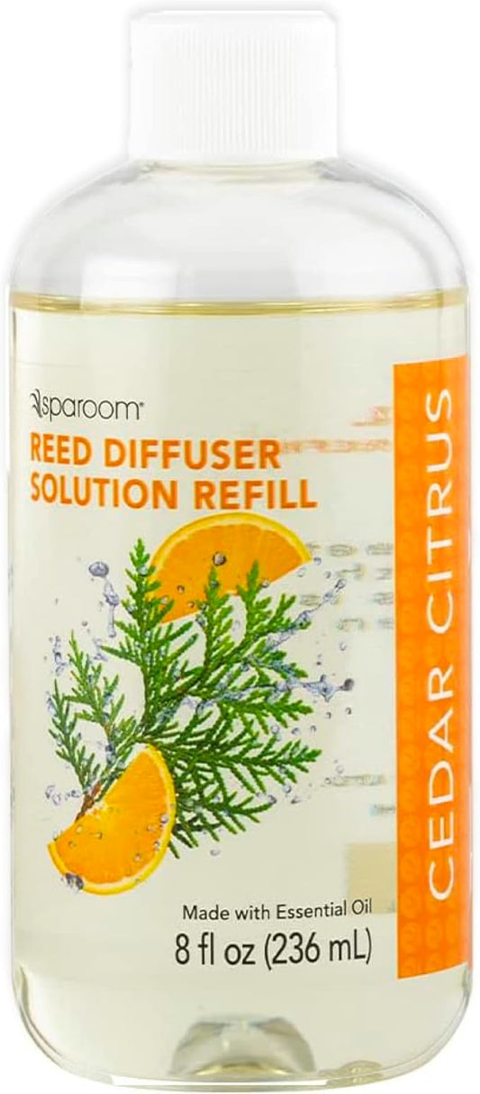SpaRoom Reed Diffuser Oil Refill – Cedar Citrus Scent, 8oz Bright and Earthy Blend with Lemon Essentials, Invigorating Aroma for Home, Spa, or Office, Long Lasting Fragrance Solution
