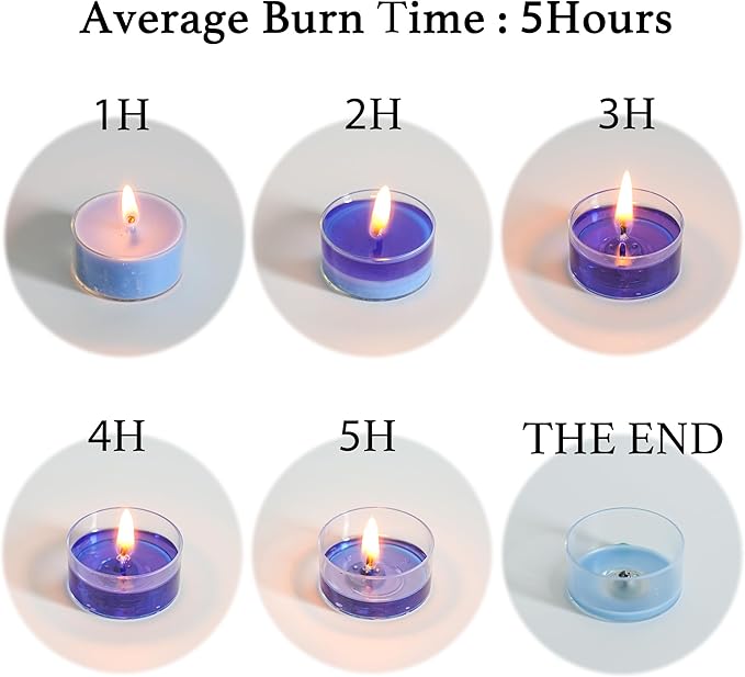 12 Unscented Natural Soy Tealight Candles in Clear Cups, 5H Long Clean Burning, Hand-Poured Blue Mini Tea Candle Set for Parties, Spa, Meditation, Gift, Holiday, Emergency, Home Decor