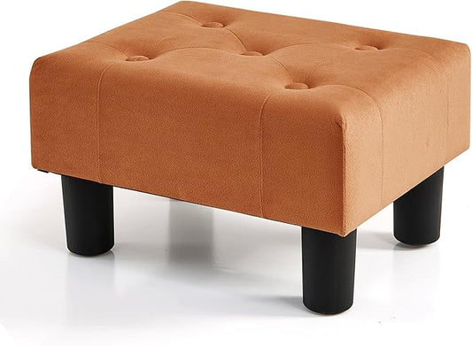 BRIAN & DANY Small Foot Stool, Velvet Foot Stools with Legs, Stable Small Footstool for Living Room, Orange