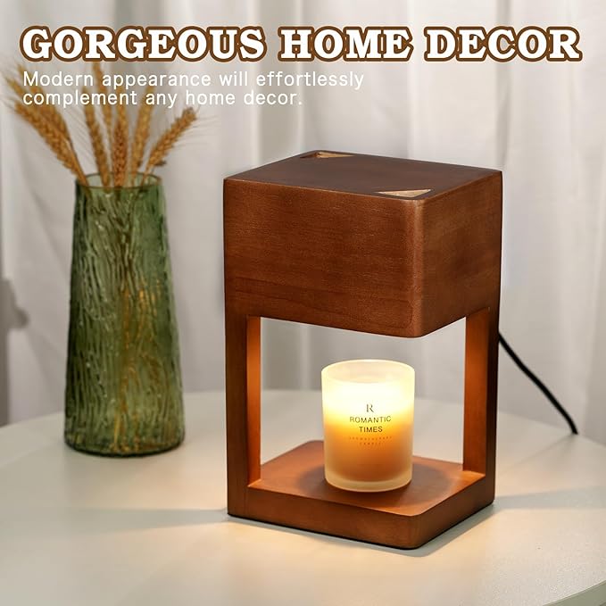 Candle Warmer Lamp Wood with Timer, Dimmable Electric Candle Lamp Warmer for Jar Candles, 2*35 Watt Bulb, Birthday Gifts for Women, Gifts for Mom, Decorative Wooden Candle Lamp for Bedroom Home Decor