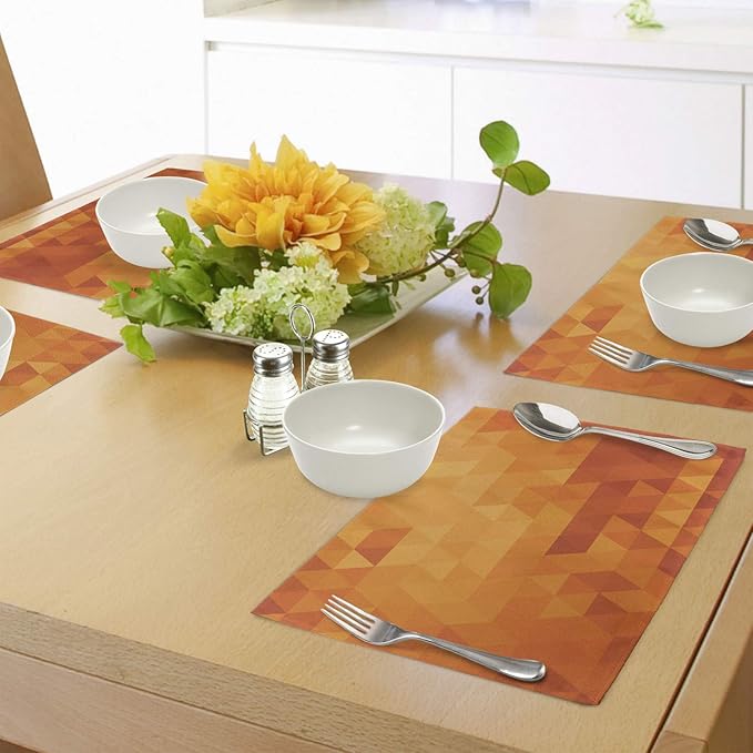 Ambesonne Orange Place Mats Set of 4, Triangle Mosaic Shapes and Patterns with Abstract Digital Pixel Like Effect Print, Washable Fabric Placemats for Dining Table, Standard Size, Orange Burnt