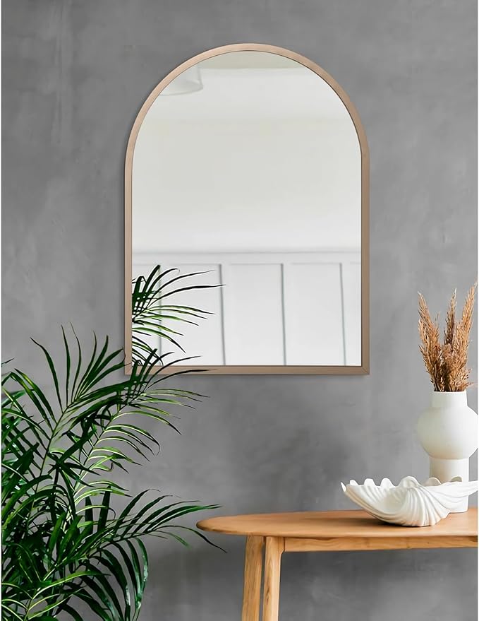 Large Arch Wall Mirror Bathroom Mirror Brass 26"x18" Metal Framed Mirror, Arched Wall Mounted Vanity Mirror for Bedroom, Living Room, Entryway