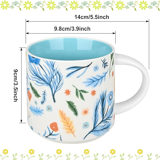 Yoiemivy Ceramic Coffee Mugs Set of 4, 16 oz Large Spring Flower Mugs Vintage Floral Coffee Cups with Handles Cute Aesthetic Easter Mug Solid Restaurant Porcelain Tea Mug - Gifts for Women Mom