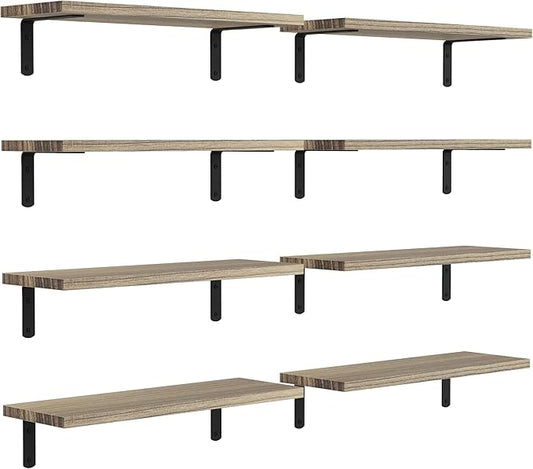 Floating Shelves, 8 Sets Wall Shelves, Wood Floating Shelves for Bedroom Wall Décor, Wall Mounted Floating Bathroom Shelf for Storage, Floating Book Shelf Living Room – Rustic Brown