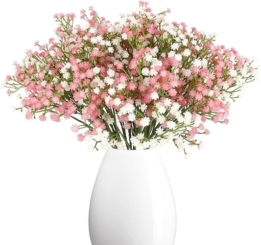 N&T NIETING Babys Breath Flowers,10Pcs Fake Gypsophila Plants Artificial Pink White Baby Breath Flowers Bulk for Wedding Bouquets Party Home Garden Decoration