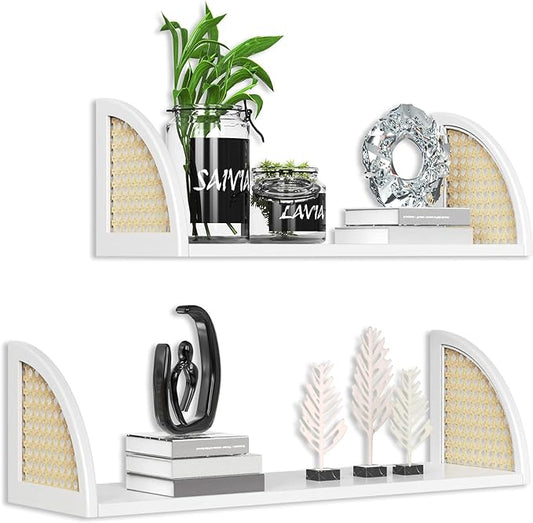 Floating Shelves,2 Set of Wall Mounted Shelf for Bathroom Decor, Bedroom, Living Room and Plants,Wood Floating Shelves for Wall Storage,24.8 * 7.68 inch,White