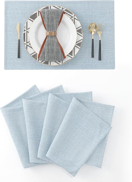 Set of 4 Soft Linen Decorative Placemats Heat Resistant Dining Table Place Mats Kitchen Table Mats 12 x 18 Light Blue