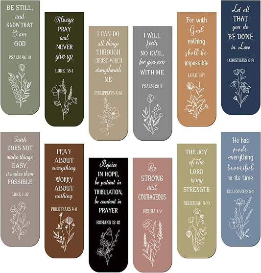Zonon 48 Pcs Bible Verse Magnetic Bookmarks, Inspirational Scripture Christian Book Markers Religious Motivational Encouragement Flower Page Clips Presents for School Supplies (Dreamy Style)