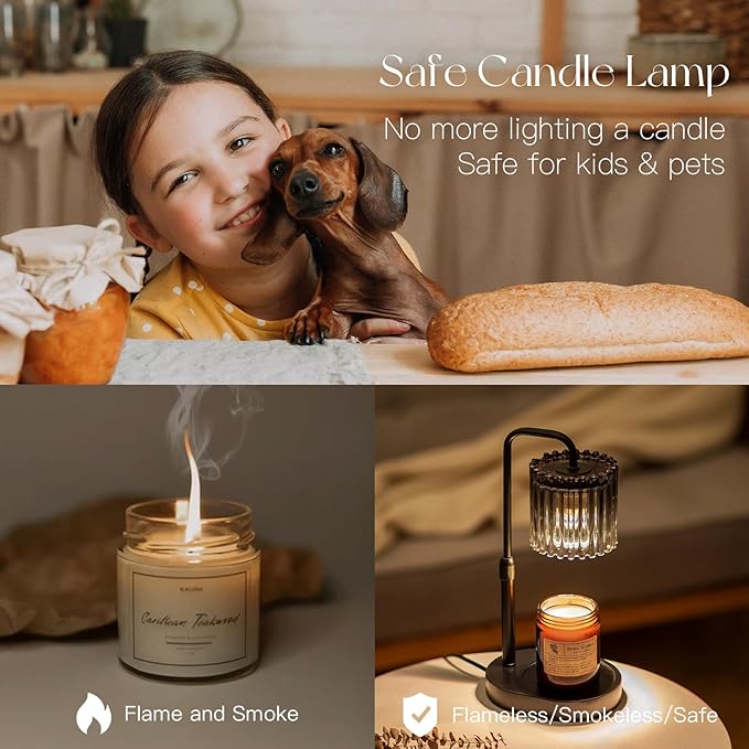 Candle Warmer Lamp with Timer: Black Candle Warming Lamp with 2 Bulbs Height Adjustable Wax Melt Warmer Dimmable Modern Bedroom Decor Gift for Women