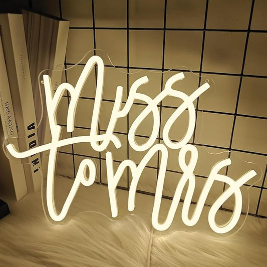 Miss to Mrs Neon Sign for Bridal Shower Decor Dimmable Led Wedding Neon Sign for Backdrop, Miss to Mrs Neon Light for Wall Decor Warm White Party Banner Bridal Shower Decoration