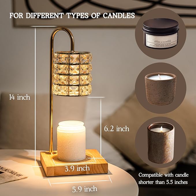 Candle Warmer Lamp with Timer, Wax Melt Warmer Electric Candle Warmer Light, Modern Vintage Mothers Day Gifts for Mom Aesthetic Room Home Decor Cozy House Warming Gifts, Square Diamond