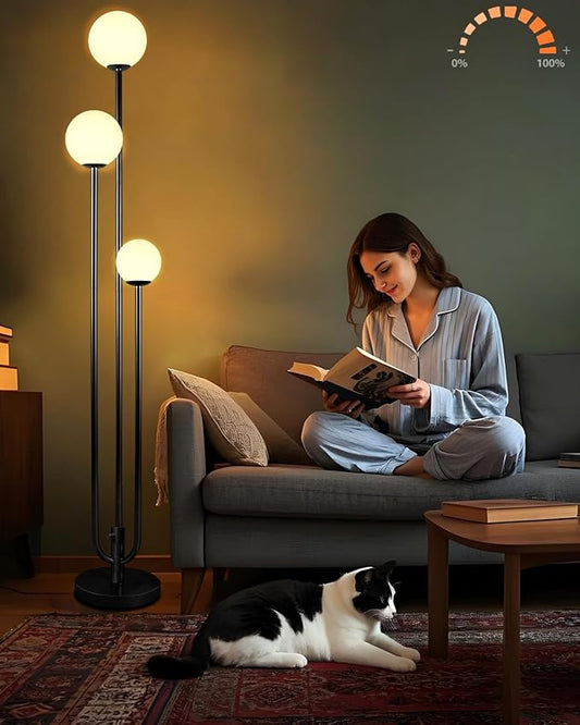 63IN 3-Light Dimmable Floor Lamp, Unique Tall Standing Lamps with 3 Black Poles and 3000K G9 Bulbs for Reading, Mid Century Modern Floor Lamp for Living Room Bedroom Office