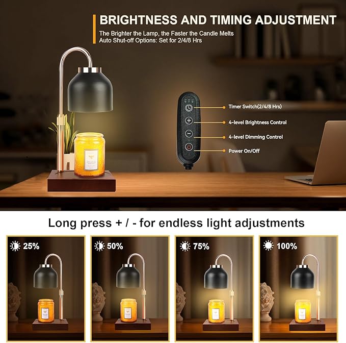 Candle Warmer Lamp with 3 Bulbs, Adjustable Height Dimmable Candle Warmer with Timer, Compatible with Large Jar Candles, Candle Lamp with Charming Gift Box Ribbon for Her/Him(Black)