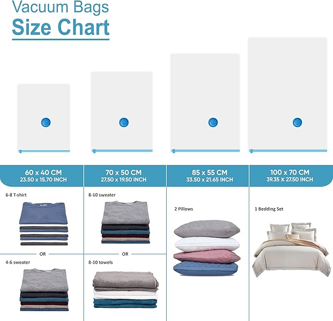22 Vacuum Storage Bags with Hand Pump, 80% Space Saver Vacuum Seal Storage Bags for Clothing, Travel Lugggage, Blankets, Comforters