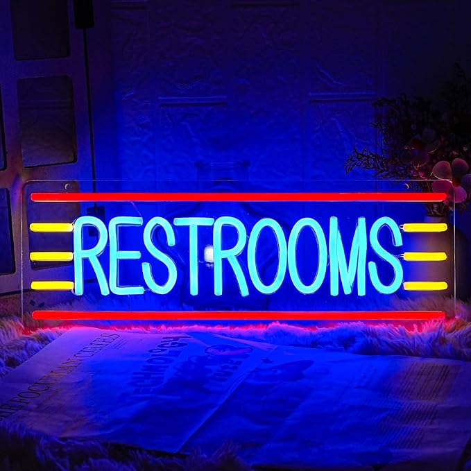 Restroom Neon Sign for Business Toilet Neon Light Bathroom LED Neon Sign Restrooms LED Neon Light for Home Bar Shop Hotel Shop Mall Supermarket Decoration