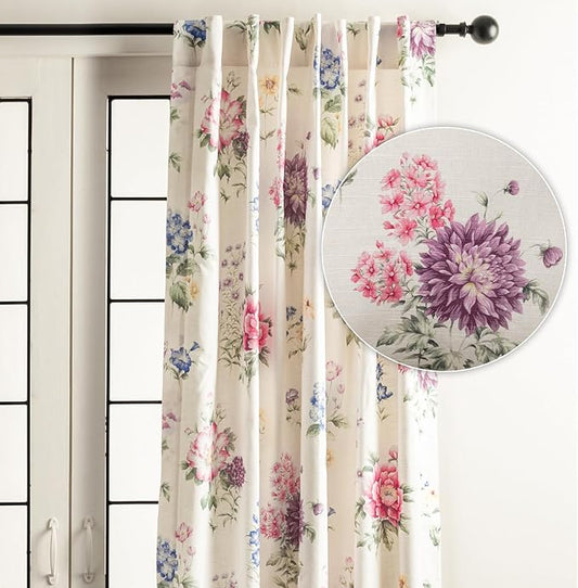 Maison d' Hermine Curtains for Living Room 100% Cotton 108 inch Length One Panel Light Filtering Curtains for Bedroom Windows with Rod and Loop Pockets Drapes (Swyncombe Multicolor, 50" W x 108" L)