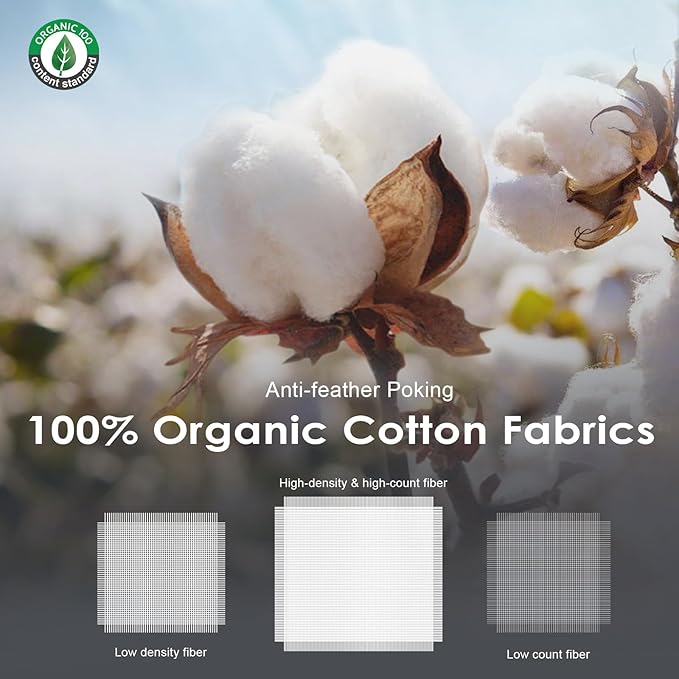 Hotel Feather Pillows Queen Size Set of 2, Hybrid Goose Down Pillow Composite with Mef tek™ Memory Foam, Firm Bed Pillows with Organic Cotton Cover (White,20"x30")