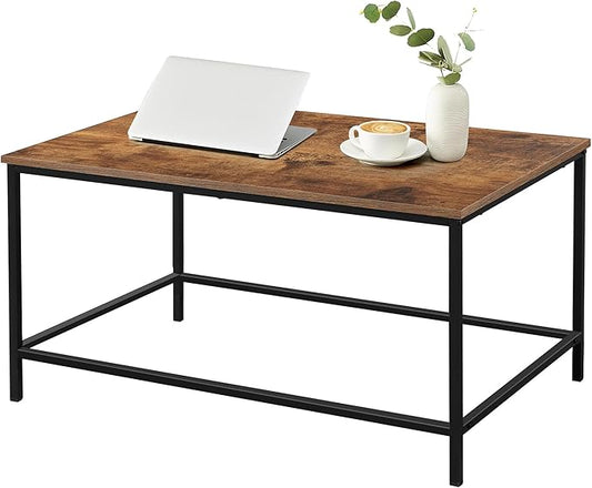 SENIG Small Brown Wood & Metal Rectangular Coffee Table, Modern Industrial Style, Rustic Accent for Living Room, 31.5 x 20 x 16