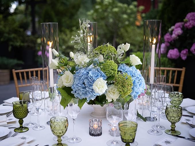 YalzoneMet Hydrangea Artificial Flowers 4 Pcs 2 White 2 Light Blue 21 inch Long Rod Real Touch Lifelike Fake Latex Hydrangea for Home Party Outdoor Wedding Gifts Christmas Decor Table Centerpiece