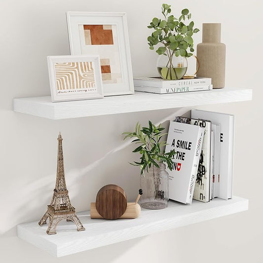 Floating Shelves White 36 Inch Long, 9.3" Deep Floating Shelf Wall Mounted, Rustic Deep Bookshelf, Large Display Storage Shelves for Bathroom, Bedroom, Kitchen, 36"W x 9.3"D x 1.5"H, Set of 2