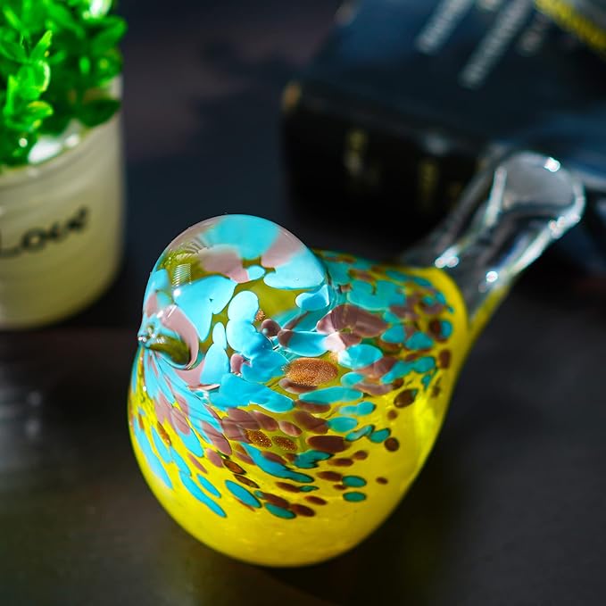 QFkris 6.5'' Blown Glass Bird Figurines Collectibles Multi-Colored Bird Statue Ornament Decor Crystal Animal Paperweight Gift