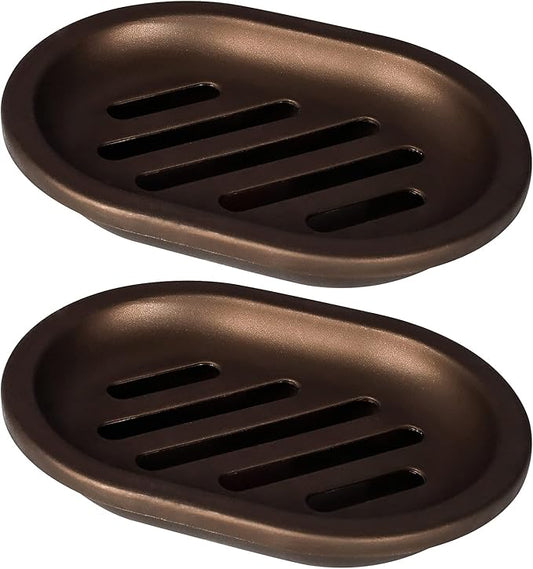 Topsky 2 Pcs Soap Dish for Shower, Double Layer Draining Soap Box with Drip Tray, Plastic - Bronze