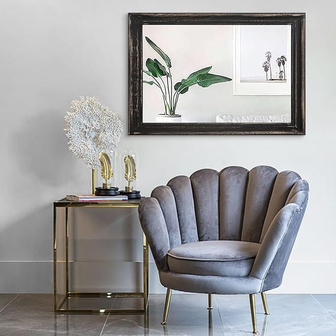 Large Mirrors for Wall with Wood Frame 26"x18" Rectangular Wall Hanging Mirror for Bathroom Bedroom Vanity Entryway