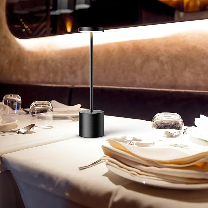 SAKRINGT Cordless Table Lamps Rechargeable,6000mAh Portable Battery Operated LED Table Light for Restaurant Outdoor 2 Pack Black