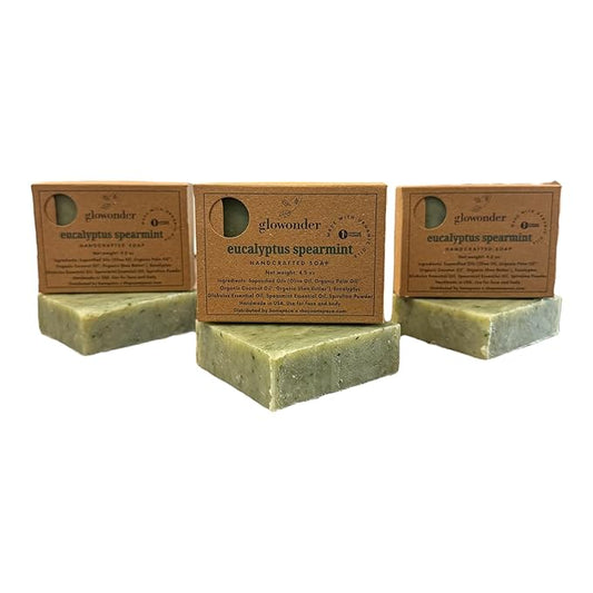 3 Pack Handmade Eucalyptus Spearmint Organic Bar Soap for Face and Body - Moisturizing, All-Natural, Cruelty-Free - Botanical Ingredients - Shower, Bath, Hand Soaps, Gifts - 13.5 oz
