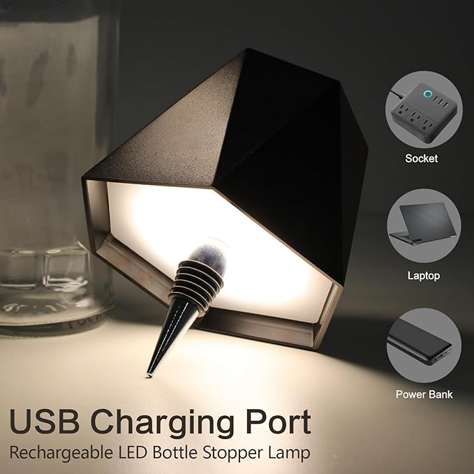 Wine Bottle Lamp, 2025 New 3 Color Rechargeable Wireless Bottle Lamp for Liquor Bottles with Touch Dimming for Parties, Restaurants & Home Decor (Black)