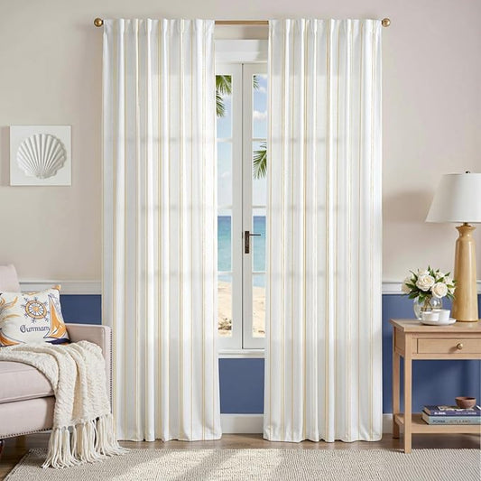 jinchan Yellow and White Striped Curtains 84 Inches Long for Living Room Bedroom Pinstripe Curtains Privacy Light Filtering Rod Pocket Modern Window Drapes Set of 2 Panels