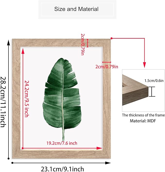 Framed Botanical Wall Art Prints Set of 6 - Tropical Leaves Canvas With Frame, Plant Leaf Boho Pictures, Green Art Posters for Bedroom (Leaf Wall Art, 8"x10" Framed)