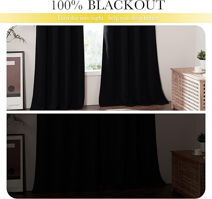 NICETOWN Cold Blocking 100% Black Out Curtains 95 inch Long, Durable Same Color Lined Blackout Drapes for Bedroom, Energy Saving Long Curtains for Patio Sliding Door, 52 inches x 95 inches, 2 Panels