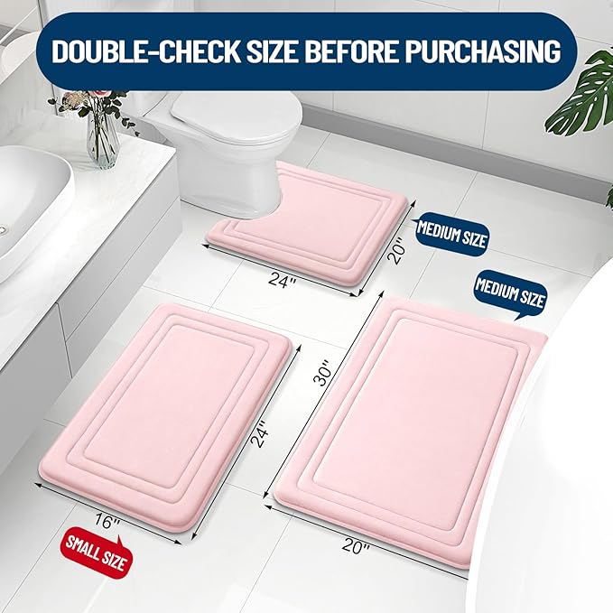 Grandaily Memory Foam Bath Mat Rug 30x20, Ultra Soft, Non-Slip and Absorbent Bathroom Rugs, Machine Wash Dry, Comfortable Bath Carpet for Bathroom Floor, Tub and Shower, Pink
